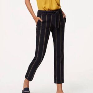 Loft Slim Striped Cuffed Tie Waist Ankle Crop Pants Julie Sz 4